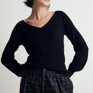 NWOT Madewell Linwood Pullover Sweater double v-neck / small / black